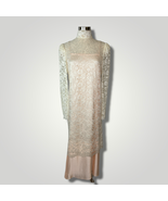 Vintage 1980s Dress Scott McClintock Cream Lace Overlay Pink Slip Pleate... - £60.39 GBP