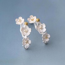 925 Sterling Silver Women Plum Blossom Flower Fashion Jewelry Ear Stud Earrings - £8.59 GBP