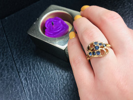 GOLD PLATED RING WITH DARK BLUE CZ SIZE 6.5 - $15.69
