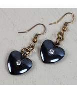 Vintage Style Gray Ceramic Heart w/ Rhinestone Center 1.5&quot; Dangle Drop Hook - $13.10