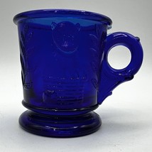 MOSSER Art Glass Cobalt Blue Child Toy Mug Cat In Basket Dog with Drum 3&quot; - $17.75