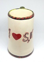 st kitts mug ivory I love handmade &amp; painted w/yellow green black red handle - £15.58 GBP