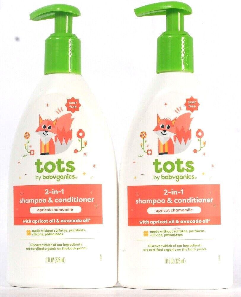 2 Count Tots By Babyganics 11 Oz Apricot Chamomile 2 In 1 Shampoo & Conditioner - £21.88 GBP