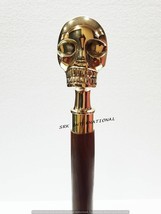 Antique Handmade Shiny Skull Handle Victorian Designer Skeleton Wooden Walking  - £34.21 GBP