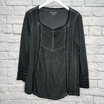 Soft Surroundings Philomena Black Tunic Top Size L Pintuck Crochet Boho  - £39.41 GBP