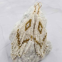 Boho Chic Bead Fringe Earrings White Gold - £11.90 GBP