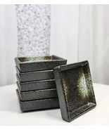 Set Of 6 Charcoal Grey Tone Hakumu Art Ceramic Square Condiment Sauce Di... - $643.45 MXN