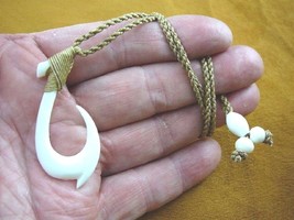 (MA-58-B) Maori Style White Aceh Bovine Bone Fish Hook Pendant Braid Necklace - £20.91 GBP
