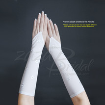 Matte Finish Satin Fingerless Gloves With Embroidered Flowers And Pearl Accent - £17.68 GBP