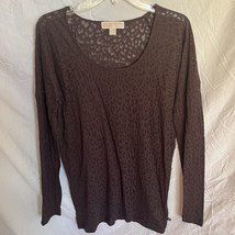 Michael Kors Sheer Cheetah Print Brown Long Sleeved Tshirt EUC Style Des... - $12.59