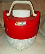 Retro Coleman Red &amp; White Thermos Cooler Water Jug Funk&#39;s Seed Corn Adve... - £26.15 GBP