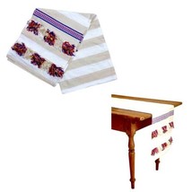 Anthropologi Stripe Table Runner 16&quot; X 90&quot; Colorful Tufts Cream Red Blue Gift - £39.68 GBP