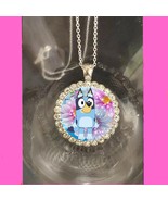 Bluey cartoon 925 silver necklace pretty rhinestones beautiful  gift - $350.24 MXN