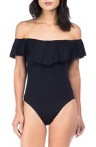 Trina Turk Gypsy Solid Off-the-Shoulder One-Piece Swimsuit Sz 10 Black - £41.40 GBP