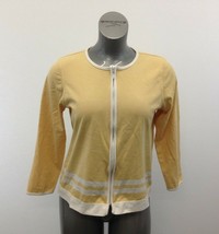 C.D Petites Full Zip Cardigan Women&#39;s Large Yellow White Long Sleeve Top... - $12.86