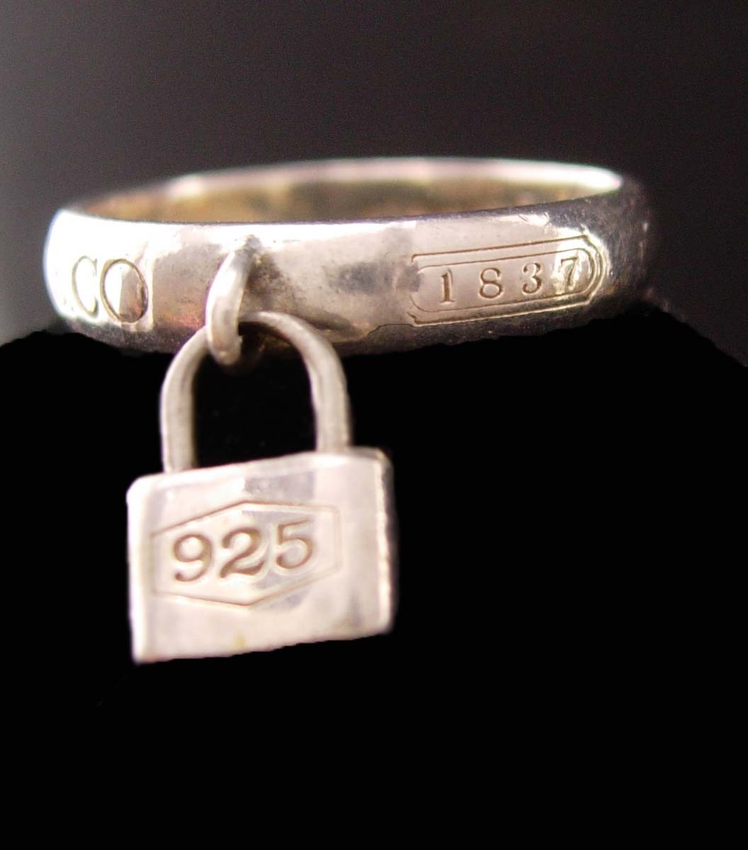 Primary image for Sterling Tiffany Padlock Ring and pouch - Vintage 925 Sweetheart gift  LockSmith