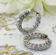 2.10C Round CZ Diamond 925 Sterling Silver Party Wear Huggie Hoop Style Earrings - £56.41 GBP