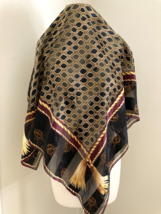 Vintage Anne Klein Tassels Rope Medallions Silk Scarf Japan BIG 35 Inch ... - $33.66