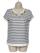 J. Crew Women&#39;s Short Sleeve Sweater Size XS Blue White Striped Floral Detail - £19.66 GBP