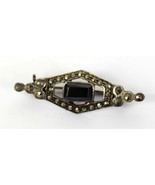 Sterling Silver Black Onyx Marcasite Pin Brooch Art Deco - £34.08 GBP