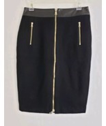 Ann Taylor Pencil Skirt Black Lined Two-Way Gold Tone Zipper Wool-Blend ... - $49.45