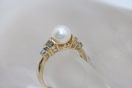 Fine 14K Yellow Gold White Pearl Ring with Diamonds Size 4.75 - $8,424.70 MXN