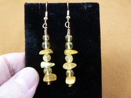 (pe12-8) 5mm yellow butterscotch Baltic AMBER beaded dangle gold wire earrings - £13.73 GBP