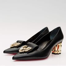 The Love Black Leather Block Heel Pump Women Shoe image 2