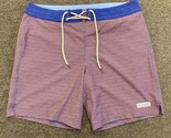 Fair Harbor Swim Trunks Shorts Mens 33 Red Blue Waves Print Lined Beach - $22.44