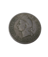 Dominican Republic 1937 Coat of Arms 5 Centavos Copper Nickel Coin - $19.59