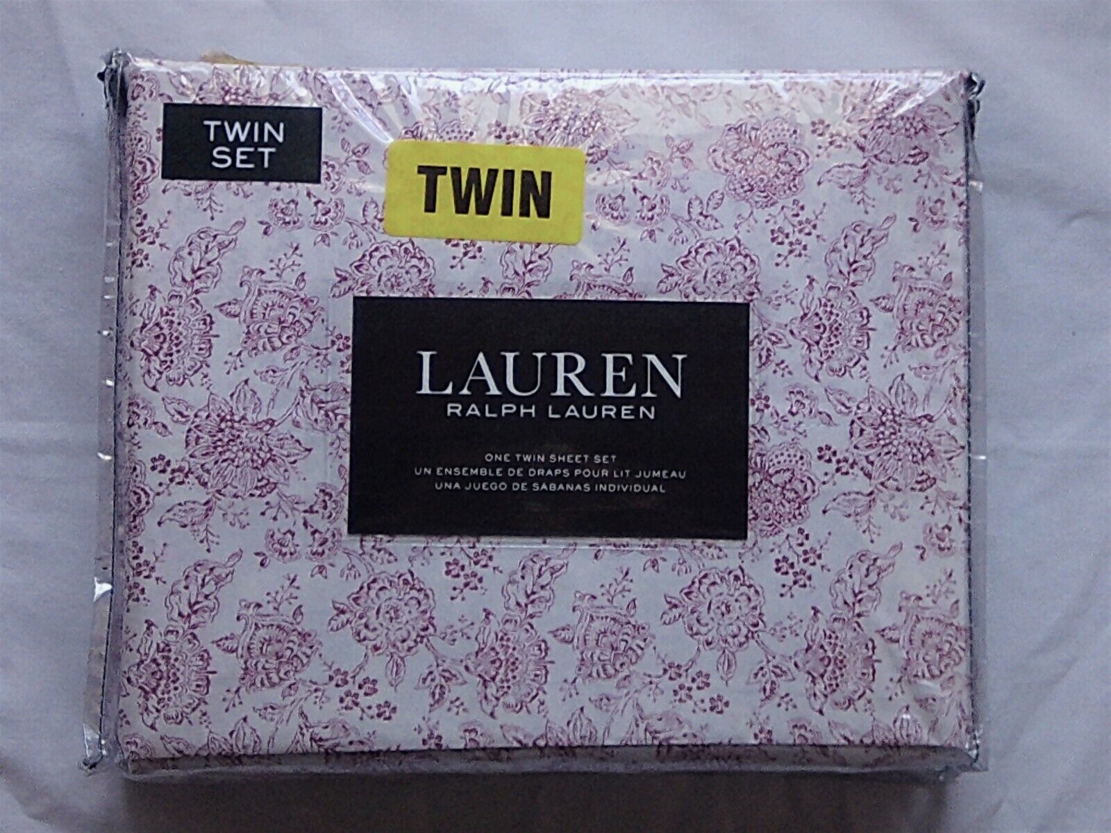 Primary image for NIP Ralph Lauren Toile Floral Twin Sheet Set White Rose Pink 100% Cotton Flowers