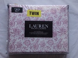 NIP Ralph Lauren Toile Floral Twin Sheet Set White Rose Pink 100% Cotton... - $72.95