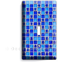 Arabic blue sapphire color small square tile pattern print single light switch w - £14.89 GBP