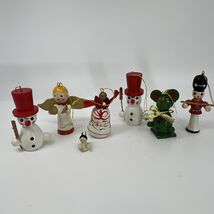 Vintage Lot 7 Wooden Christmas Ornaments Snowman Mouse Angel Solider Mul... - $12.00
