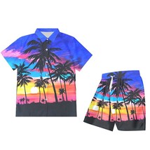 OGKB Men Suit Fashion Casual New 2-pic Sets Man Shirt And Shorts 3D Hawaii Print - £60.32 GBP