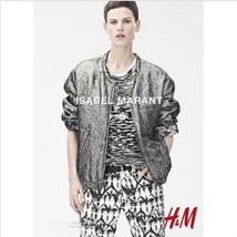  Isabel Marant X H&amp;M Silver Silk Lined Animal Print Bomber Jacket Sz Us 4 - £177.86 GBP