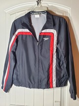 Vtg Speedo Wind Breaker Jacket Youth sz L Black & Red Zip Warming Swim Jacket - $13.85