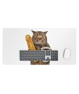 Cat is Holding a Cup of Black Coffee and a Baguette Desk Mat - Funny Cat... - £19.55 GBP