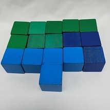 Lot Of (16) Vintage Autumn Color Toy Blocks 1&quot; Blue Green  - $14.84