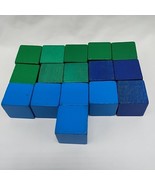 Lot Of (16) Vintage Autumn Color Toy Blocks 1&quot; Blue Green  - $14.84