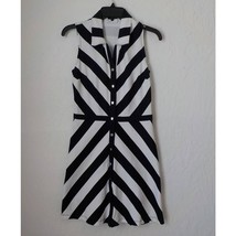 NYC Black White Stripes Fit Flare Dress XS Snap On Buttons Sleeveless St... - £12.25 GBP