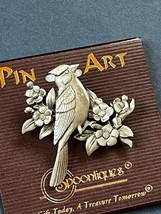 Spoontiques Pin Art Silvertone Cardinal Bird in Dogwood Branch Pin Brooc... - $18.49