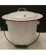 WHITE ENAMEL POT RED RIM WITH HANDLE AND OVERSIZED LID - $561.60 MXN