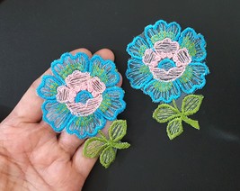 Turquoise Blue Flower Lace Patch motif Applique need sew on 3&quot; Height A53 - £4.80 GBP+