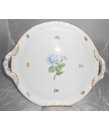 HEREND Porcelain floral cake plate handles 12 3/4&quot; gold basketweave - £212.64 GBP