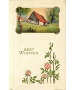 Happy Birthday Victorian Postcard M089 Embossed Best Wishes Roses House ... - $3.81