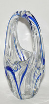 Vintage Murano Hand Blown Art Glass Basket Blue Clear Split Handle Baske... - $39.00