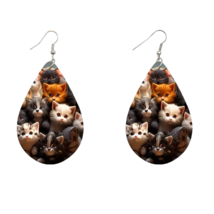 Cats Double Sided Wooden Teardrop Dangle Earrings - New - £10.15 GBP