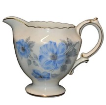 Hammersley &amp; Co. Bone China Creamer Blue Gray Floral Flowers Gold Trim - $16.45
