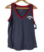 Champion Tank Top Womens Large V Neck Knit Navy Blue Stripe Red Piping NEW - $23.57